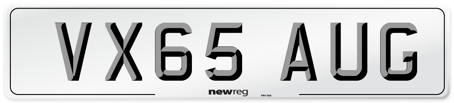 VX65 AUG Number Plate from New Reg